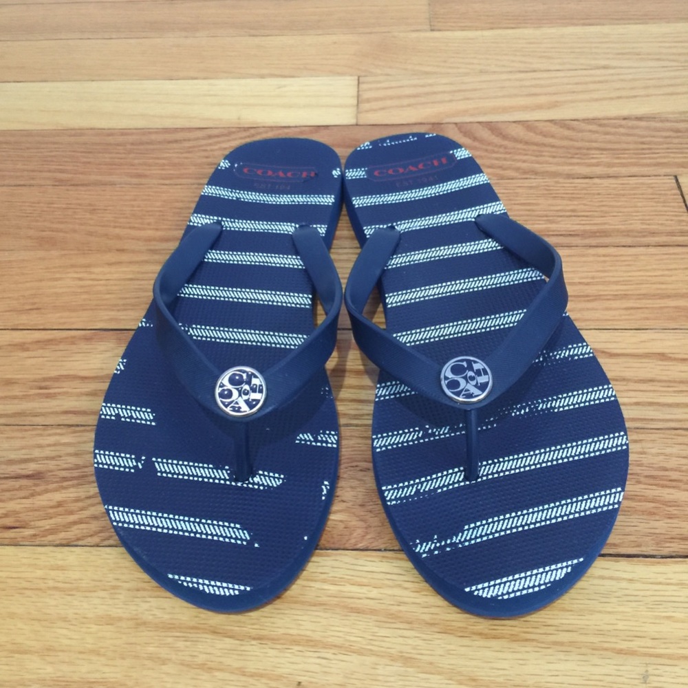 Coach flipflop striped blue slippers size 11/12